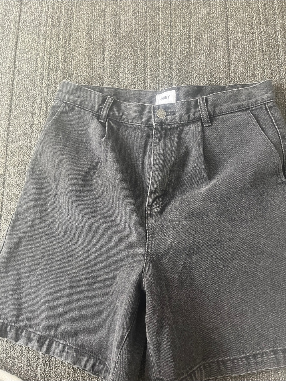 Obey Faded Black Denim Shorts